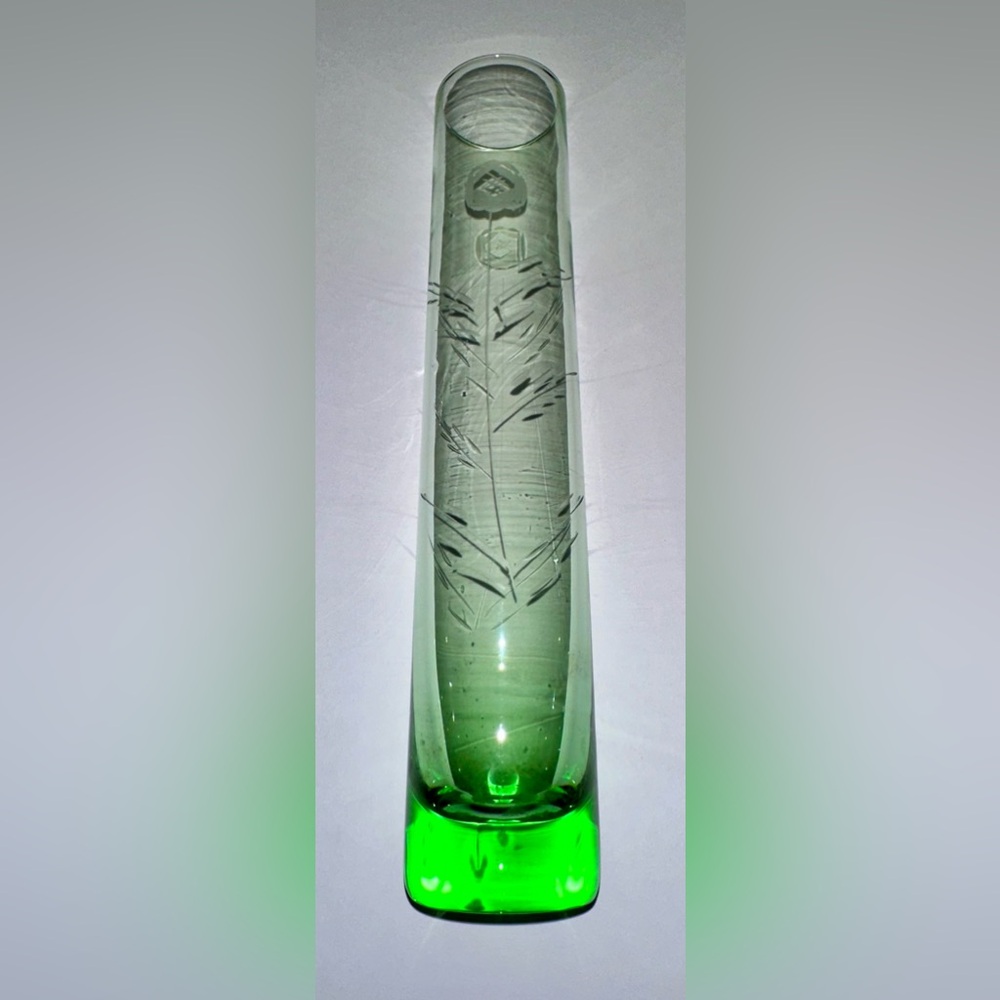 Vintage Cylindrical Glass Bud Vase Featuring an Rose Etched Floral